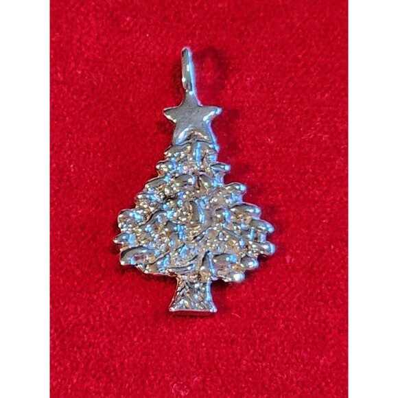 Christmas Tree Pendant Charm Pine Star Topper Solid Cast Sterling Silver 925 - Picture 1 of 6